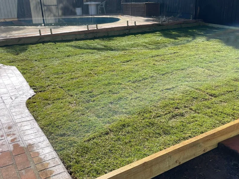 Graded and compacted area around the pool, ready for lawn and garden beds.